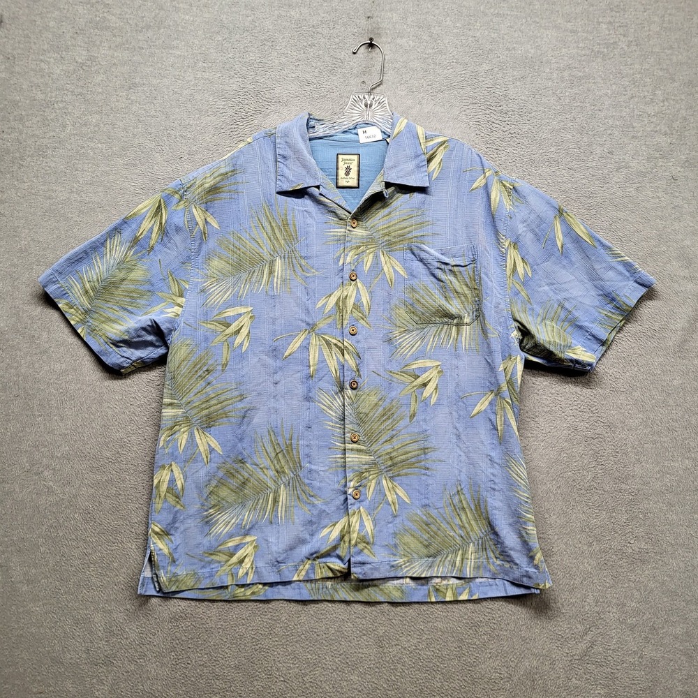 Jamaica Jaxx Men‎ Button Up Shirt XL Blue Silk Floral Hawaiian Shirt